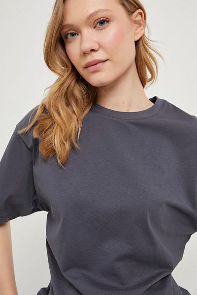 Arma Life Tricou de bază cu mânecă scurtă pentru femei, cu gât turnat, afumat