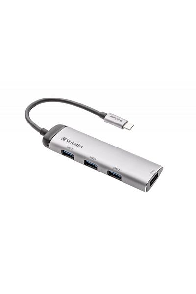 Verbatim Hub USB Verbatim USB-C Multiport 4-in-1, 4x USB-A 3.2 Gen 1, Carcasa din Aluminiu, Cablu 15 cm