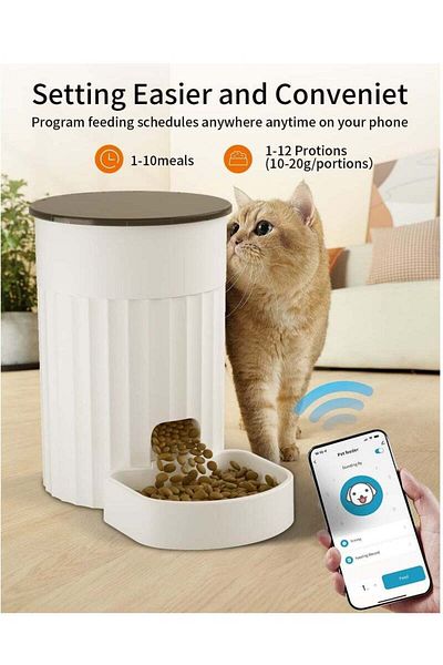COOYA WiFi Smart Pet Feeder, APP Control, Automatic Timing, Suitable for Cats and Small Dogs, White