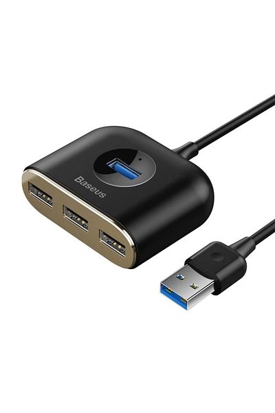 Baseus Adaptor Baseus USB Square Round Hub - hub USB cu 4 porturi pentru computere si laptopuri, Negru