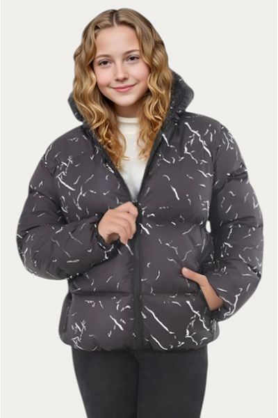 Montland Girl's Black Puffer Jacket - Detachable Hood, Water and Windproof, with Pockets