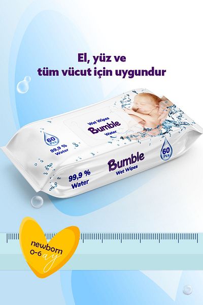 Bumble Water Wet Wipes 60 Sheets 12 Pack