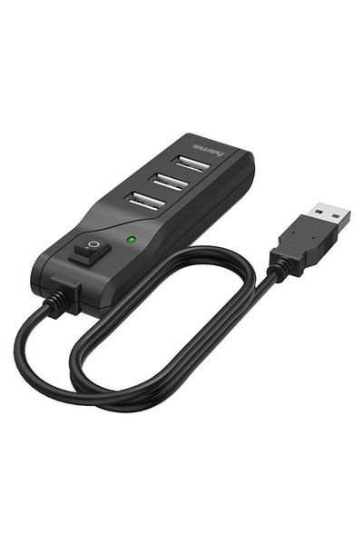 Hama Hub USB Hama 200118, 4 x USB 2.0, 480 Mbit/s, comutator pornit/oprit (Negru)