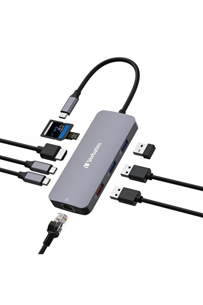 Verbatim Hub USB-C Pro CMH-09: 9 porturi, HDMI 4K@60Hz, Gigabit Ethernet, SD/microSD