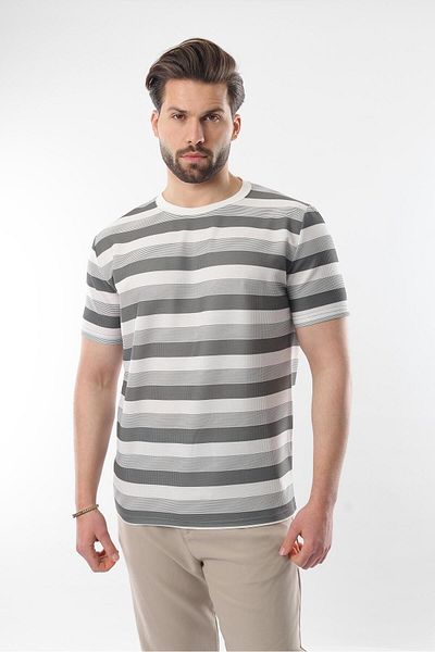 Madmext Ανδρικό μπλουζάκι Khaki Crew Neck ριγέ E7118