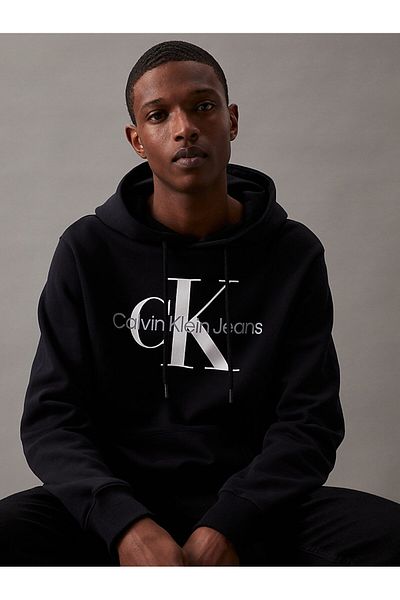 Calvin Klein J30j320934-beh Core Monogram Hoodie Crew Neck κανονική εφαρμογή Απλό μαύρο ανδρικό φούτερ