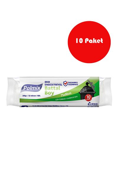 Polmix 10 Pieces Eco Industrial Oversized 75 X 90 cm Garbage Bags - P301-10