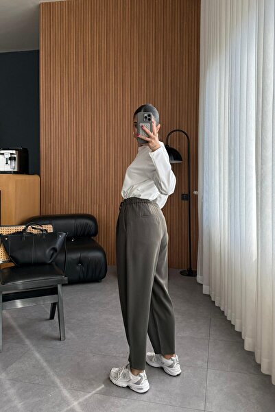 My Blog Khaki színű elasztikus derékú redős nadrág - 51111