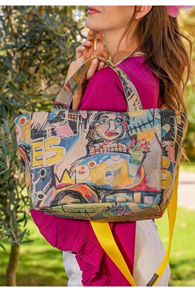 Dogo Kadın Vegan Deri Çok Renkli Medium Tote Bag - Live and Save Tasarım