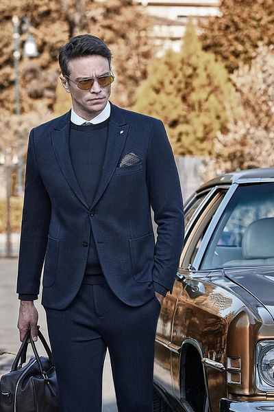 İmza Dark Navy Pattern Slim Fit Suit 1001245170