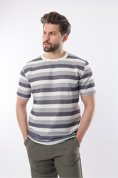 Madmext Ανδρικό μπλουζάκι Smoked Crew Neck ριγέ E7118