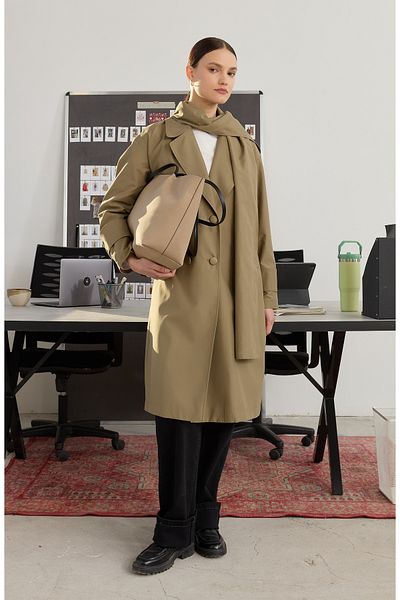 Fatma Atasoy Oversize Khaki Scarf Trench Coat