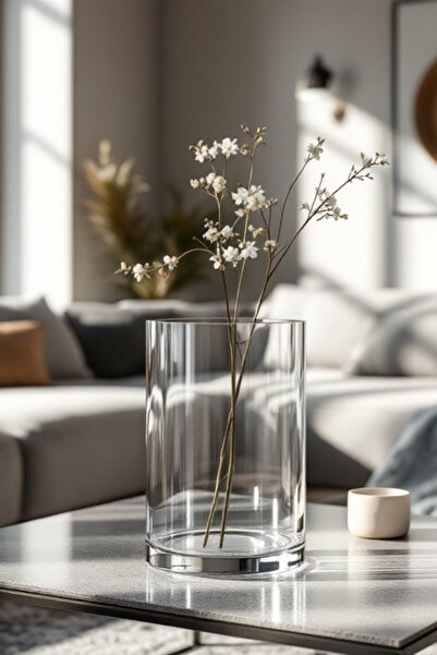 Meyra Cam 15cm X 20cm Handcrafted Cylinder Glass Vase Aquarium Decor Decorative Object Candle Holder Bohemian