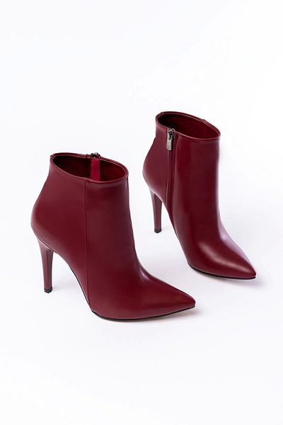 KÖMEN Vrt-4802 Claret Red High Thin Heeled Zippered Women's Boots