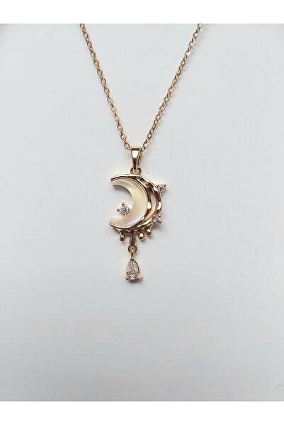 Alexis Carrel Zirkon Taşlı Ay Figürlü Hologramlı Çelik Kolye