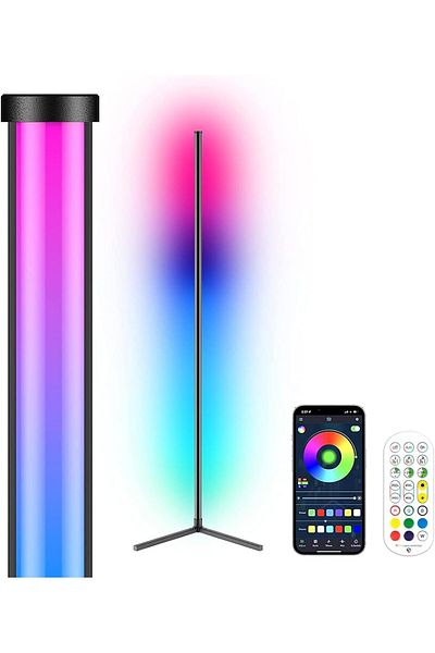 COOYA مصباح أرضي ذكي RGB مقاس 56 بوصة، مصباح زاوية LED قابل للتعتيم مع مزامنة الموسيقى وتغيير الألوان والتحكم عن بعد من خلال التطبيق