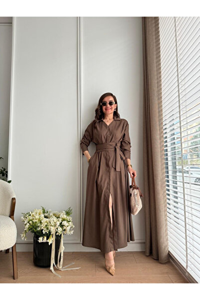 My Blog Коричнева плісирована сукня з детальним поясом - 2272