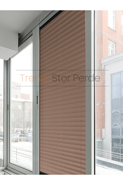 TREND STOR PERDE Kahve Blackout Plise %100 Işık Karatma Katlanır Cam Balkon Perdesi - Salon Perdesi-004