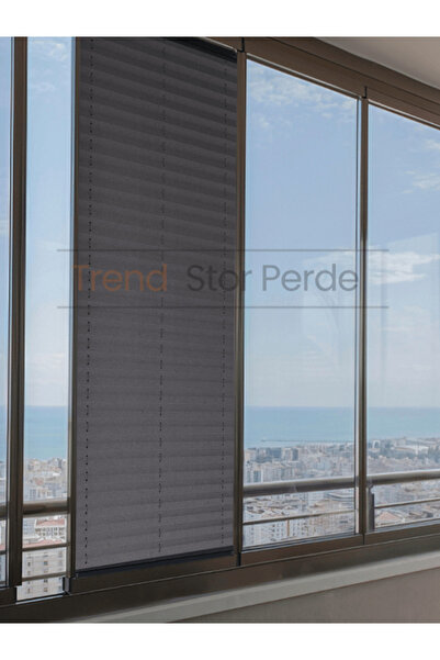 TREND STOR PERDE Antrasit Blackout Plise %100 Işık Karatma Katlanır Cam Balko...