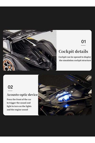 COOYA Toy Cars, Lambo Model 1/22 Metal Diecas with Light and Sound Pull Back Car, 20*9*5cm(Black)
