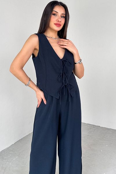 Cappmoda TKM-03710 Σετ δύο τεμαχίων με γιλέκο με κορδόνι με ελαστική μέση