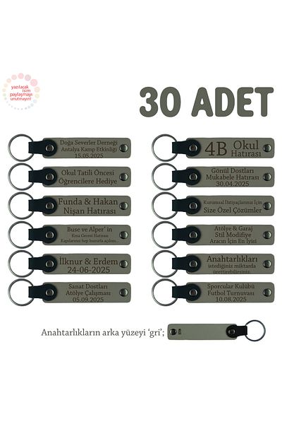 Miaju Ash Grey & Grey, Customized to the Name of the Class for School Family Association Meetings, Set of 30 Keychains