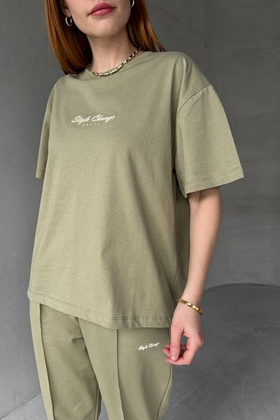 Cappmoda Tkm-0051 Khaki Style Change Written T-Shirt and Elastic Leg Trousers Set of Two