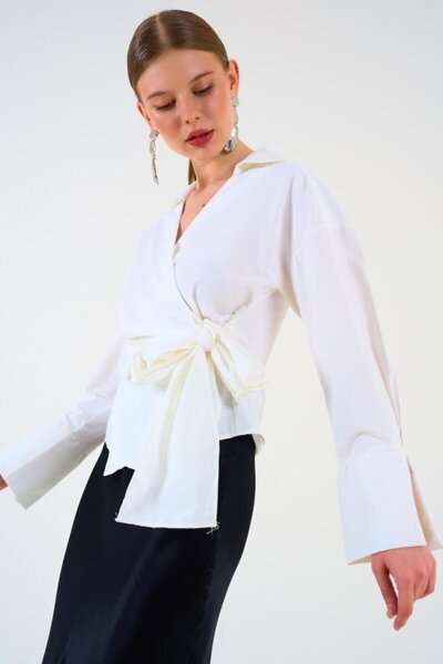 modaserdem Women's Solid Side Tie Shirt -