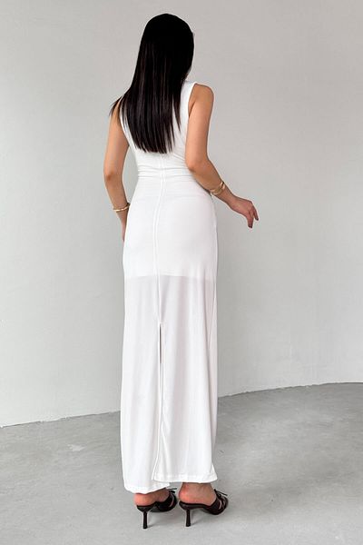 Cappmoda ELB-13287 Μακρύ φόρεμα με μηδενικό μανίκι με γιακά με λευκή πλάγια
