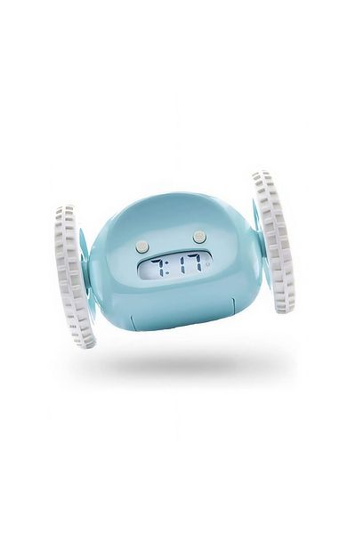 COOYA Smart digital roller alarm clock, super loud, with wheels, movable, rolling, easy to set, blue