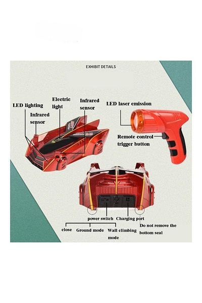 COOYA USB Charging Infrared Induction, Wall Climbing Car, LED Light 8.5 x 15 x 5.5cm
