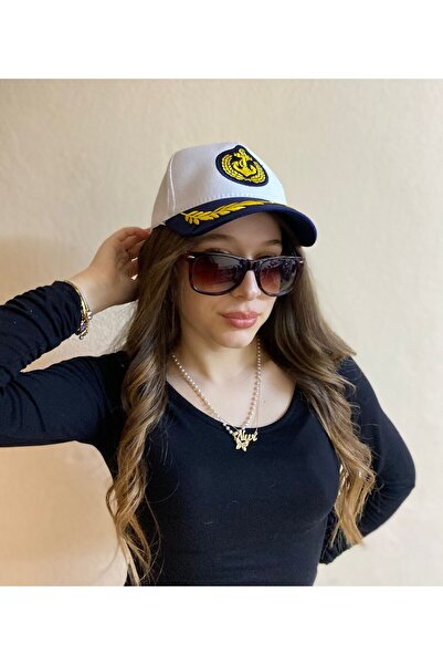 sema aksesuar Ρυθμιζόμενο λευκό καπέλο καπετάνιου με κεντημένο μοντέλο Sailor...