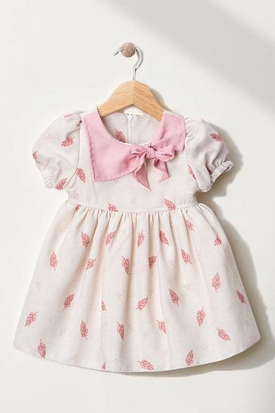 minuma Girl's Leaf Patterned Dress with Collar Detail 1-4 Years
