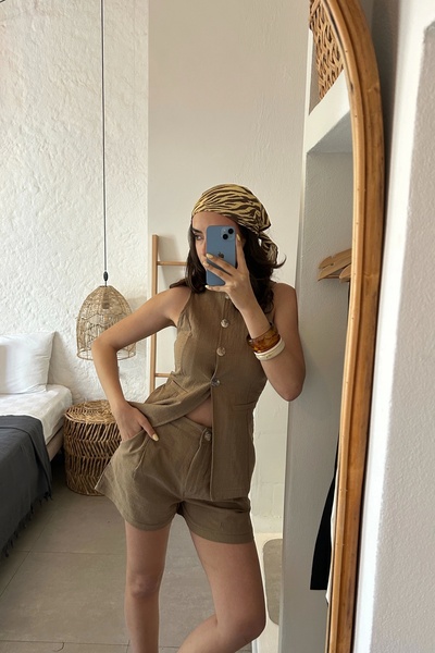 Eka Γυναικείο Σετ Γιλέκο από Λινό Camel 1040-4081