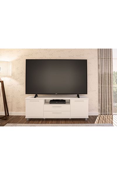 POLITORNO 65 inch TV table for living rooms and homes with drawers, white color