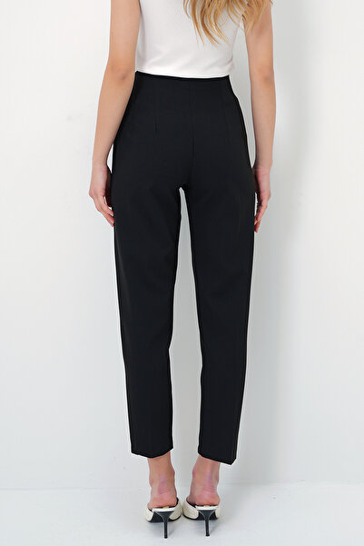 VAGGON Women's Black High Waist Carrot Pants Prmx12656