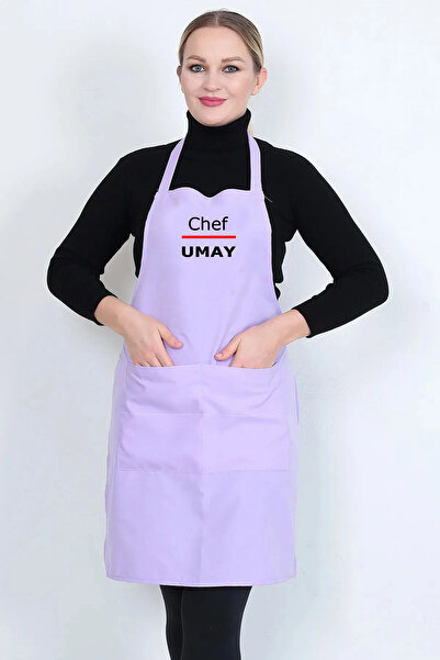 EURO DAY Mor Çift Cepli Mutfak Boydan Askılı Servis Önlüğü Garson Aşçı Şef