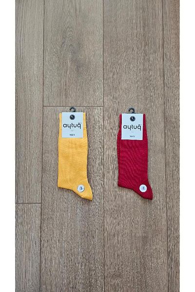 Aytuğ Summer Season Men's Socks Aytuğ Yellow-Red Bamboo 2 Pairs