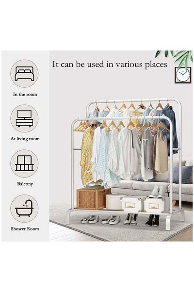 COOYA Metal Clothing Rack, Heavy Duty Double Rods Clothes Hanging Rack, Storage Display with Bottom Shelf