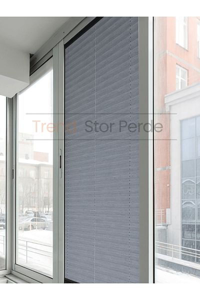 TREND STOR PERDE Gray Pleated Tulle Folding Glass Balcony Curtain - Office Curtain - Living Room Curtain - 003