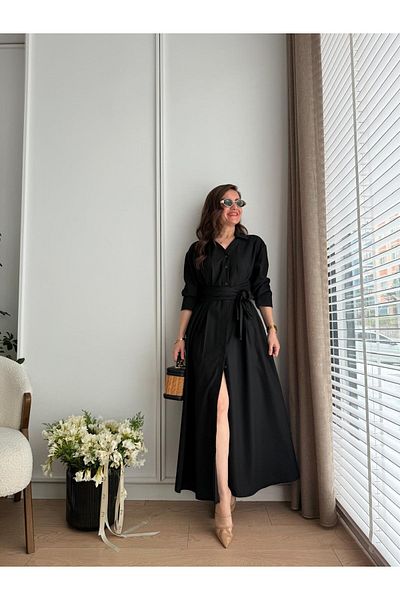 My Blog Black Pleated Belted Dress - 2272