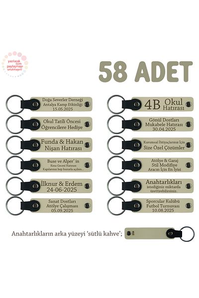 miawiki Set of 58 Keychains with Your Brand Written on Them, Promotional, Milk Coffee, Special for Store Opening