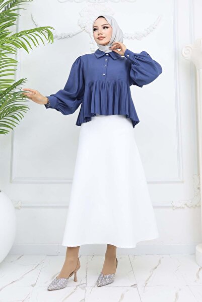 benguen Коротка сорочка з плісировкою - Індиго 2248