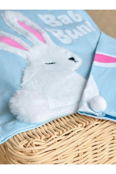Magu Set pentru fete din bumbac albastru cu model iepure - Baby Bunny Slogan