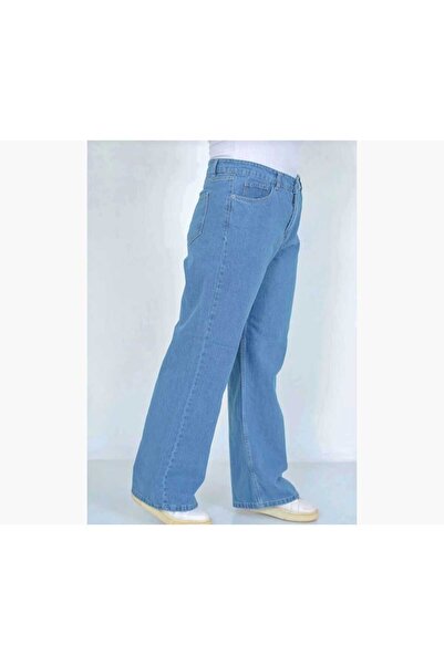 TRENDNATUREL Ramrod Plus Size Extra Super High Waist Lycra Light Blue Palazzo Loose Jean Trousers