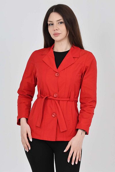 S&V TEKSTİL Women's Red Short Trench Coat Jacket