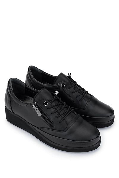 Tamer Tanca Woman's Genuine Leather Black Leather Casual Shoes