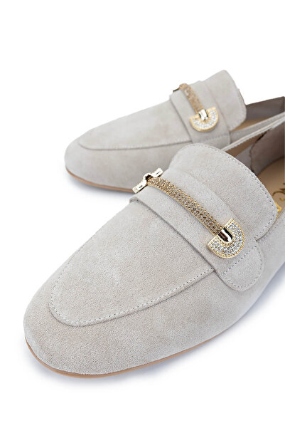 Tamer Tanca Kadın Hakiki Deri Bej Süet Loafer Ayakkabı