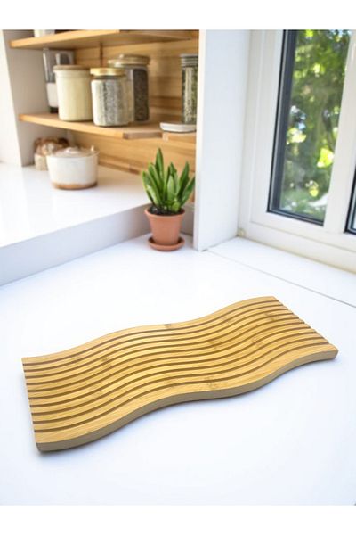 CİHO Bamboo Wood Wavy Tall Rainbow Decorative Tray Presentation Tray