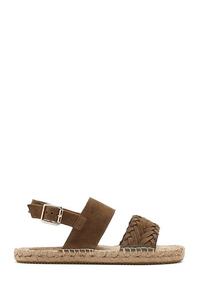 Derimod Women's Mink Knit Detailed Suede Leather Espadrille 25Sfd 206310